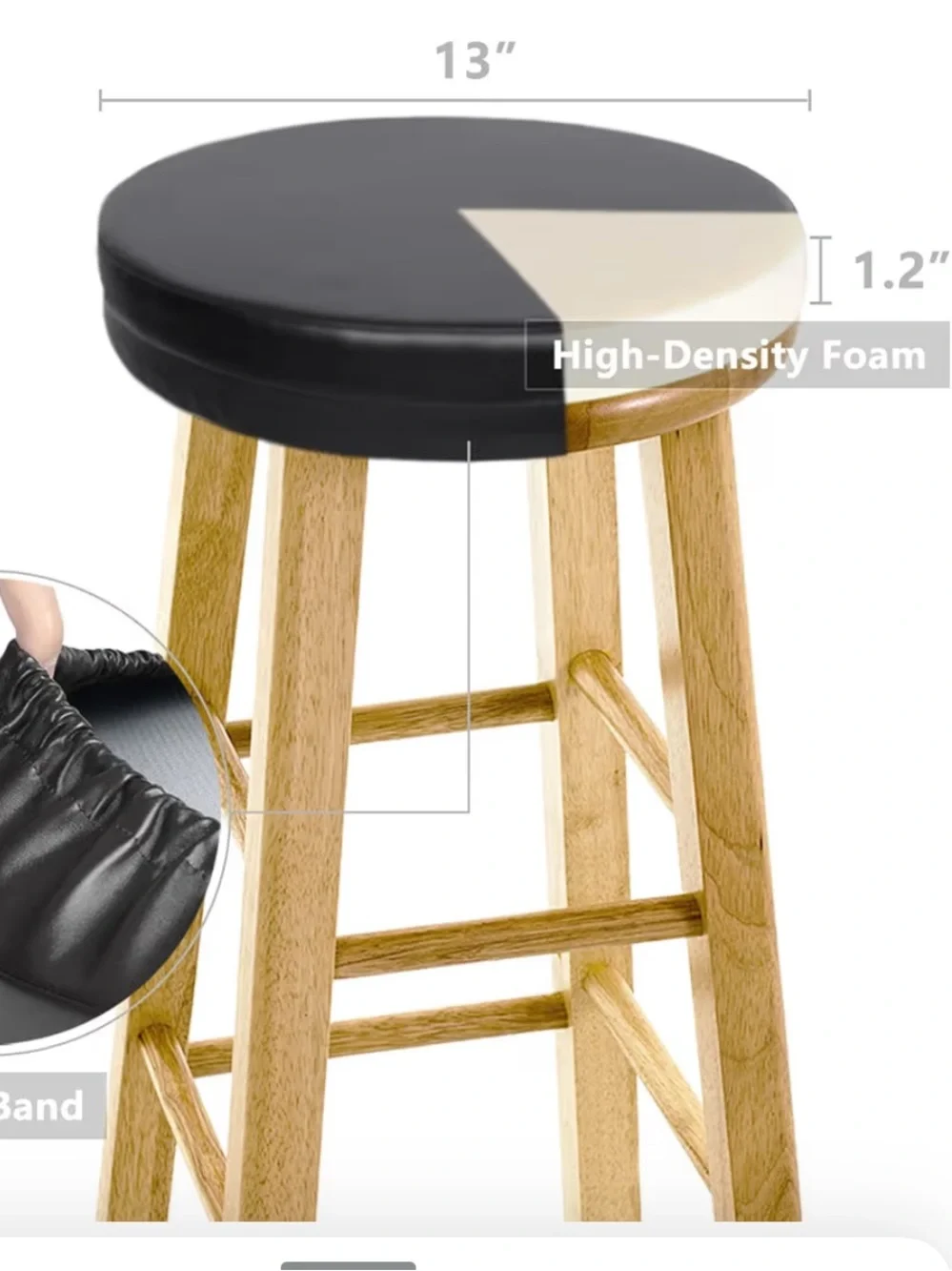 Barstool Cushion Set Round Foam Padded Seat Covers Waterproof Faux Leather BLACK